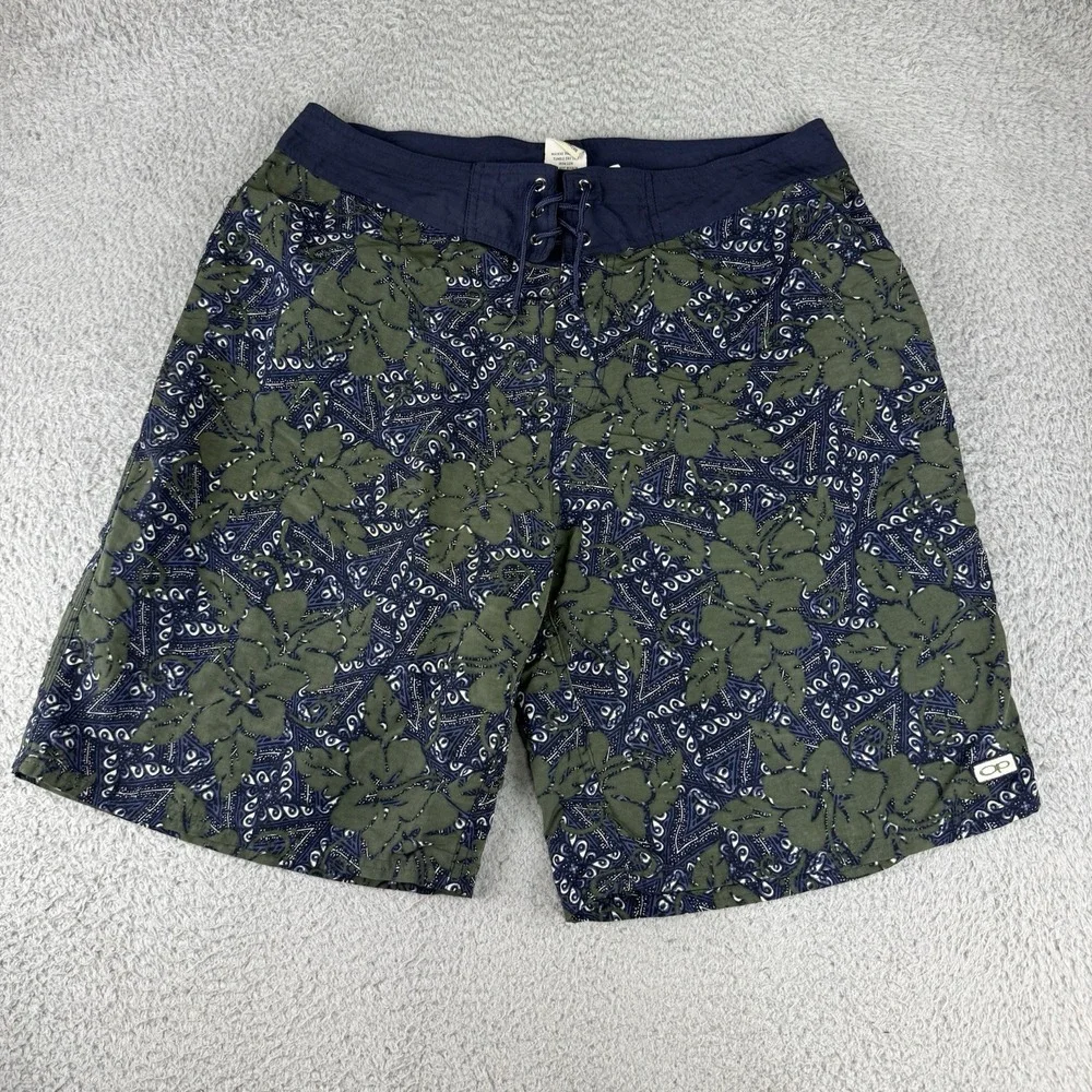 OP Ocean Pacific Swim Trunks Mens sz 36 Blue‎ Green Floral Board Shorts Vtg Y2k